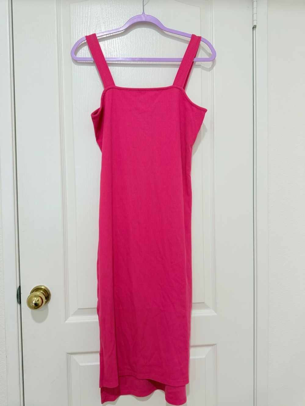 Sleeveless Square-Neck Hot Pink Midi Dress NWT Size M - Picture 2 of 6